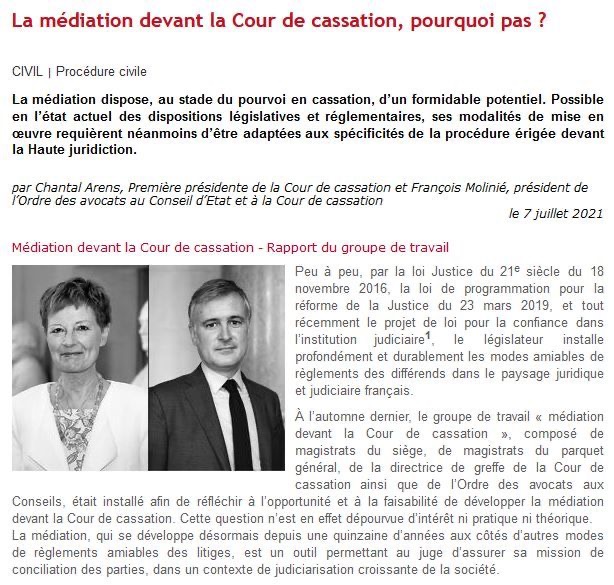 La mediation devant la Cour de cassation pourquoi pas 